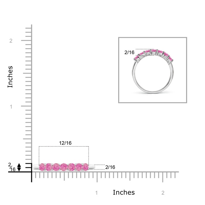 3mm AA Half Eternity Seven Stone Pink Sapphire Wedding Band in White Gold product image