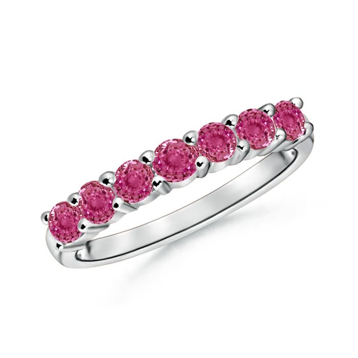 3mm AAAA Half Eternity Seven Stone Pink Sapphire Wedding Band in P950 Platinum