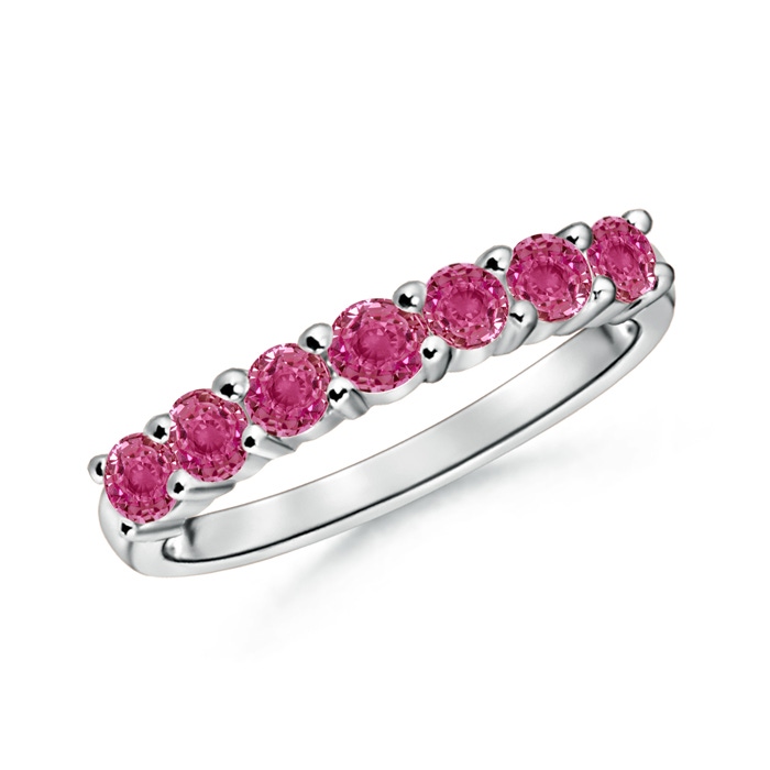 3mm AAAA Half Eternity Seven Stone Pink Sapphire Wedding Band in P950 Platinum 