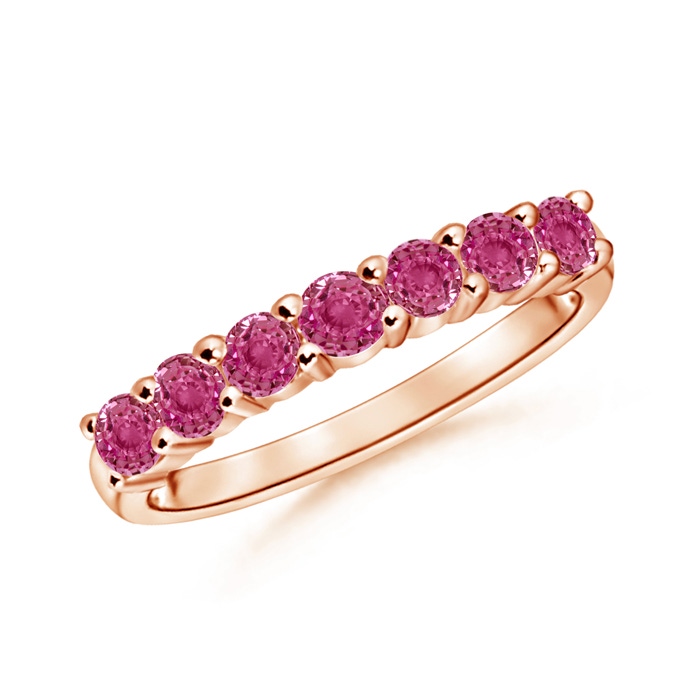 3mm AAAA Half Eternity Seven Stone Pink Sapphire Wedding Band in Rose Gold 