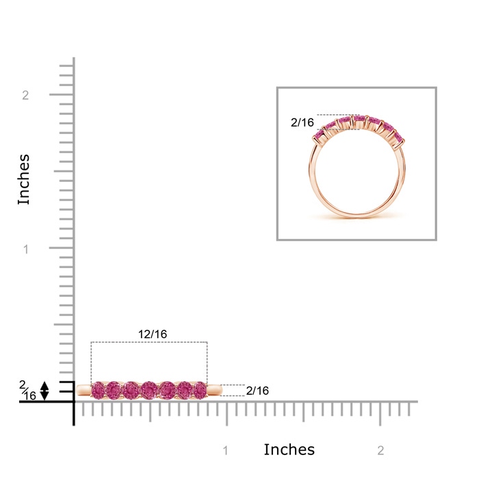 3mm AAAA Half Eternity Seven Stone Pink Sapphire Wedding Band in Rose Gold product image