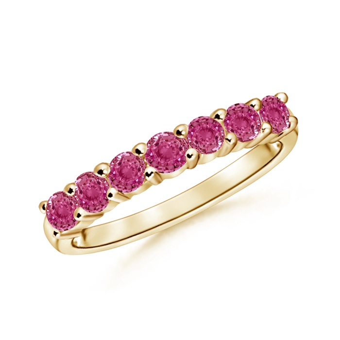 3mm AAAA Half Eternity Seven Stone Pink Sapphire Wedding Band in Yellow Gold 