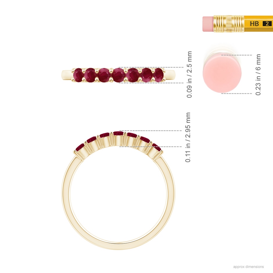 2.5mm A Half Eternity Seven Stone Ruby Wedding Band in Yellow Gold ruler