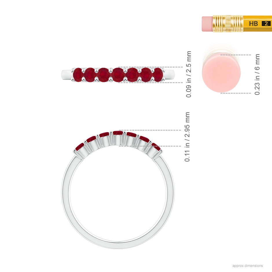 2.5mm AA Half Eternity Seven Stone Ruby Wedding Band in P950 Platinum ruler