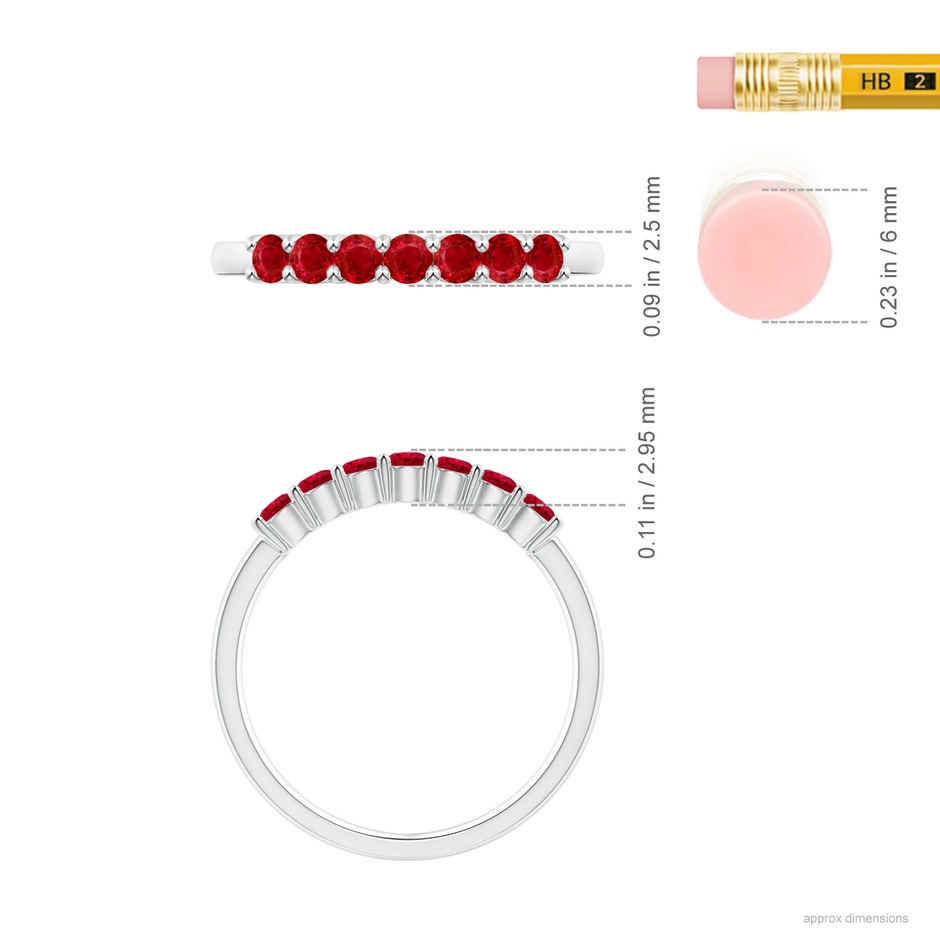 2.5mm AAA Half Eternity Seven Stone Ruby Wedding Band in White Gold ruler