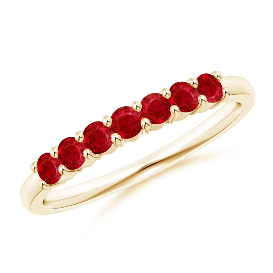 2.5mm AAA Half Eternity Seven Stone Ruby Wedding Band in Yellow Gold 