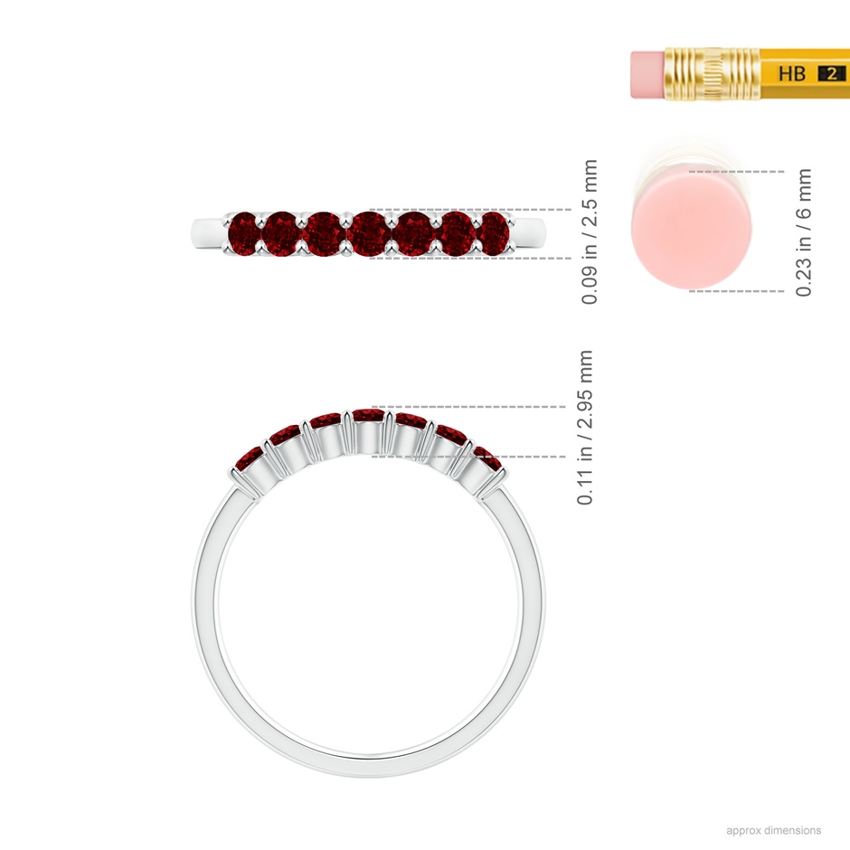 2.5mm AAAA Half Eternity Seven Stone Ruby Wedding Band in S999 Silver ruler