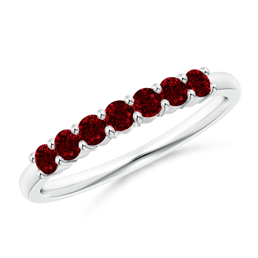 2.5mm AAAA Half Eternity Seven Stone Ruby Wedding Band in White Gold