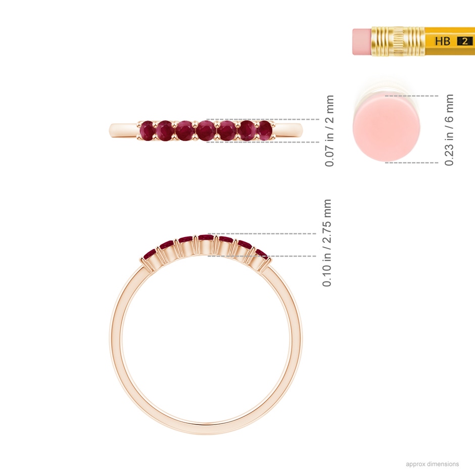 2mm A Half Eternity Seven Stone Ruby Wedding Band in Rose Gold ruler