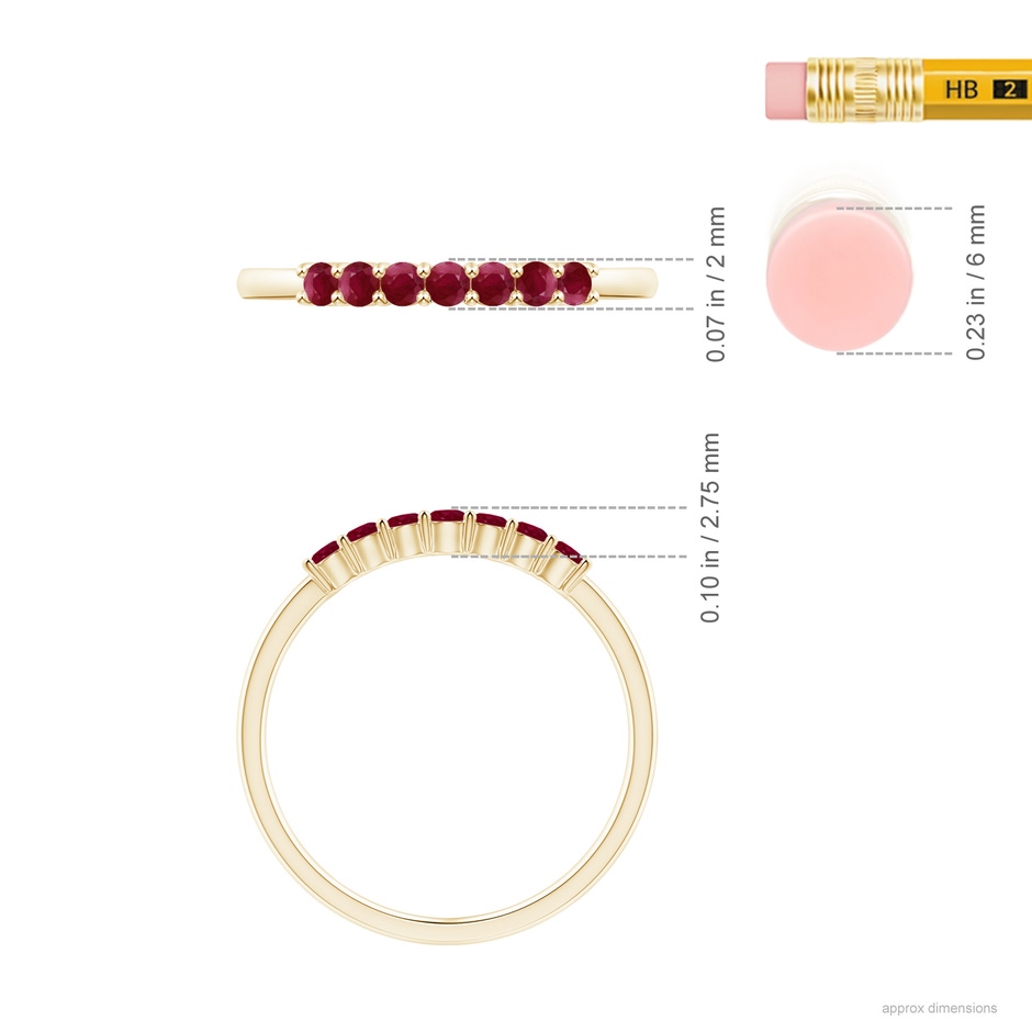 2mm A Half Eternity Seven Stone Ruby Wedding Band in Yellow Gold ruler