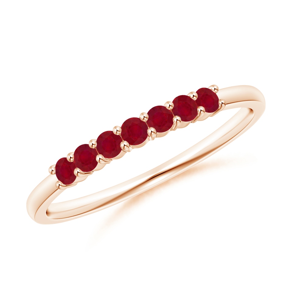 2mm AA Half Eternity Seven Stone Ruby Wedding Band in Rose Gold 