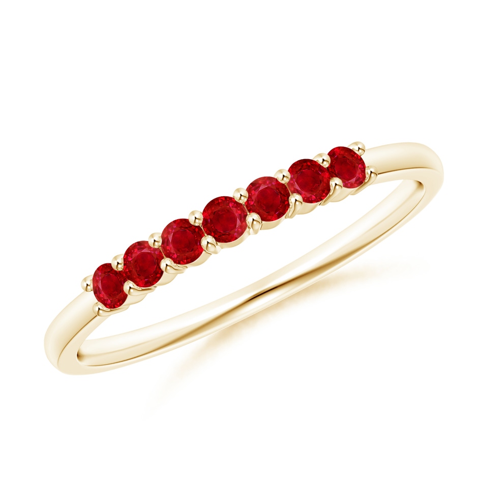 2mm AAA Half Eternity Seven Stone Ruby Wedding Band in Yellow Gold 