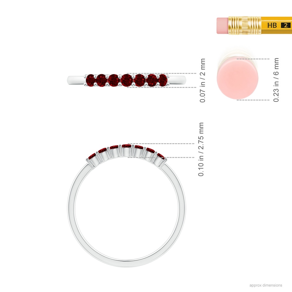 2mm AAAA Half Eternity Seven Stone Ruby Wedding Band in White Gold ruler