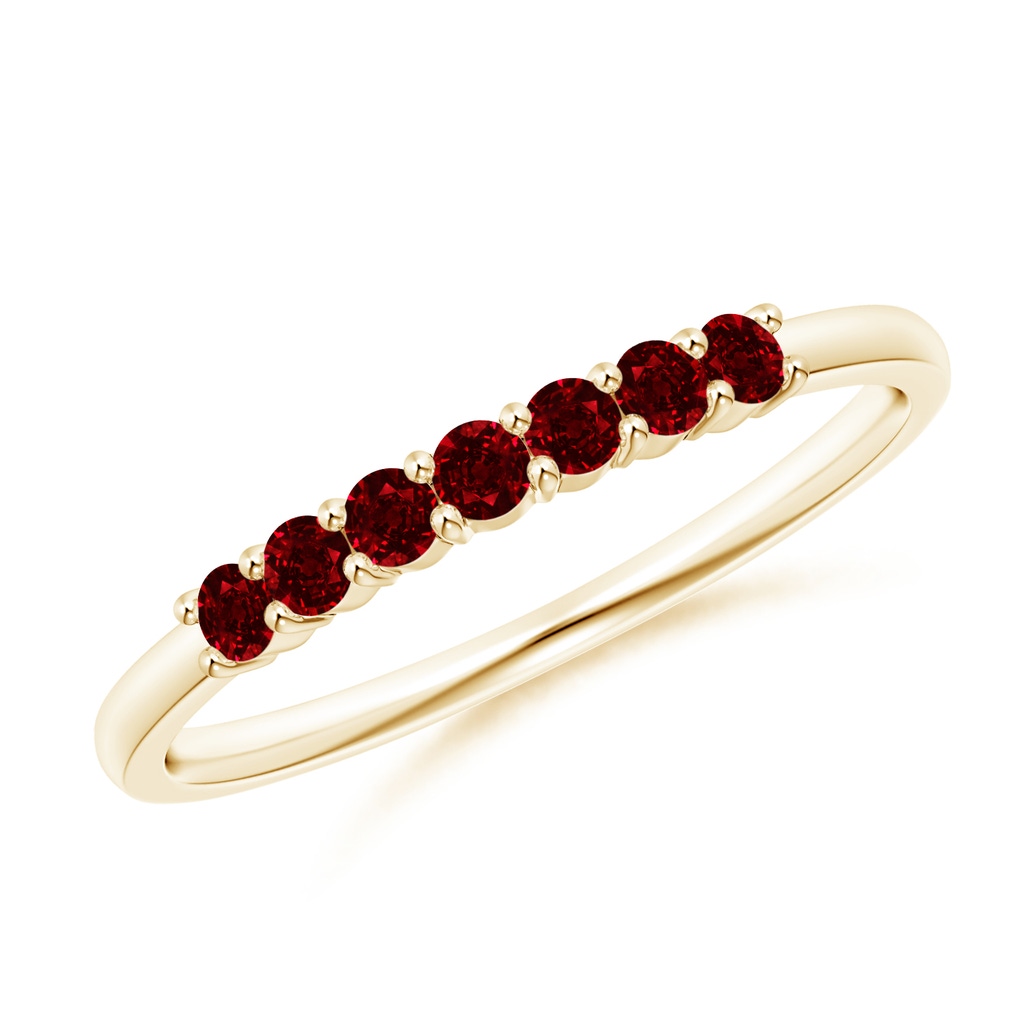 2mm AAAA Half Eternity Seven Stone Ruby Wedding Band in Yellow Gold