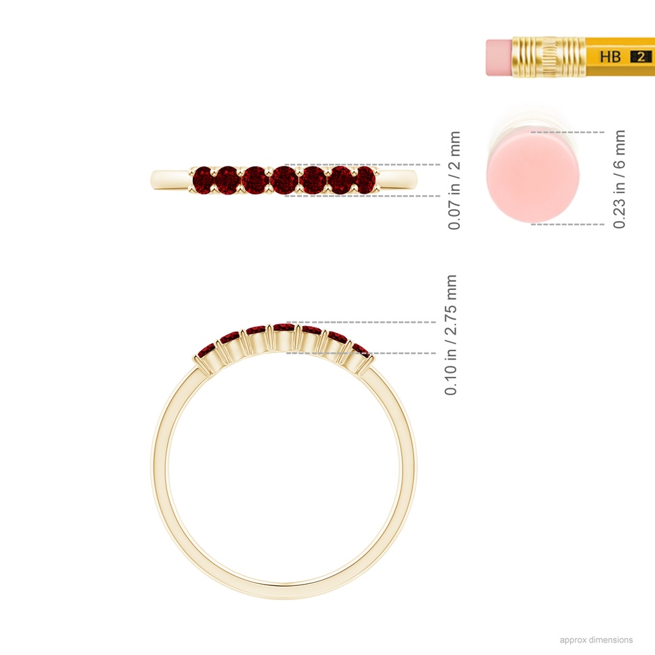 2mm AAAA Half Eternity Seven Stone Ruby Wedding Band in Yellow Gold ruler