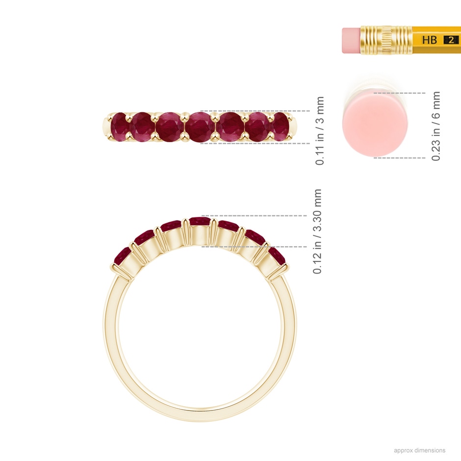 3mm A Half Eternity Seven Stone Ruby Wedding Band in Yellow Gold ruler
