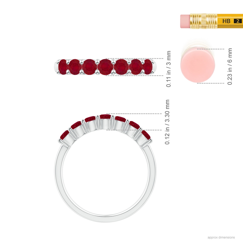 3mm AA Half Eternity Seven Stone Ruby Wedding Band in P950 Platinum ruler