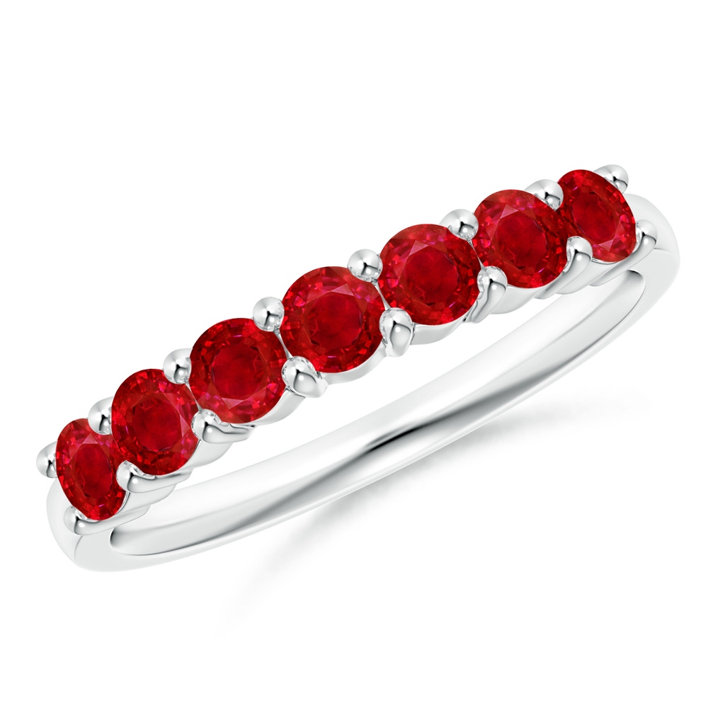 3mm AAA Half Eternity Seven Stone Ruby Wedding Band in White Gold