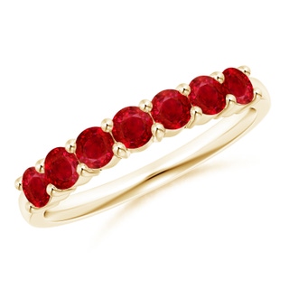 3mm AAA Half Eternity Seven Stone Ruby Wedding Band in Yellow Gold