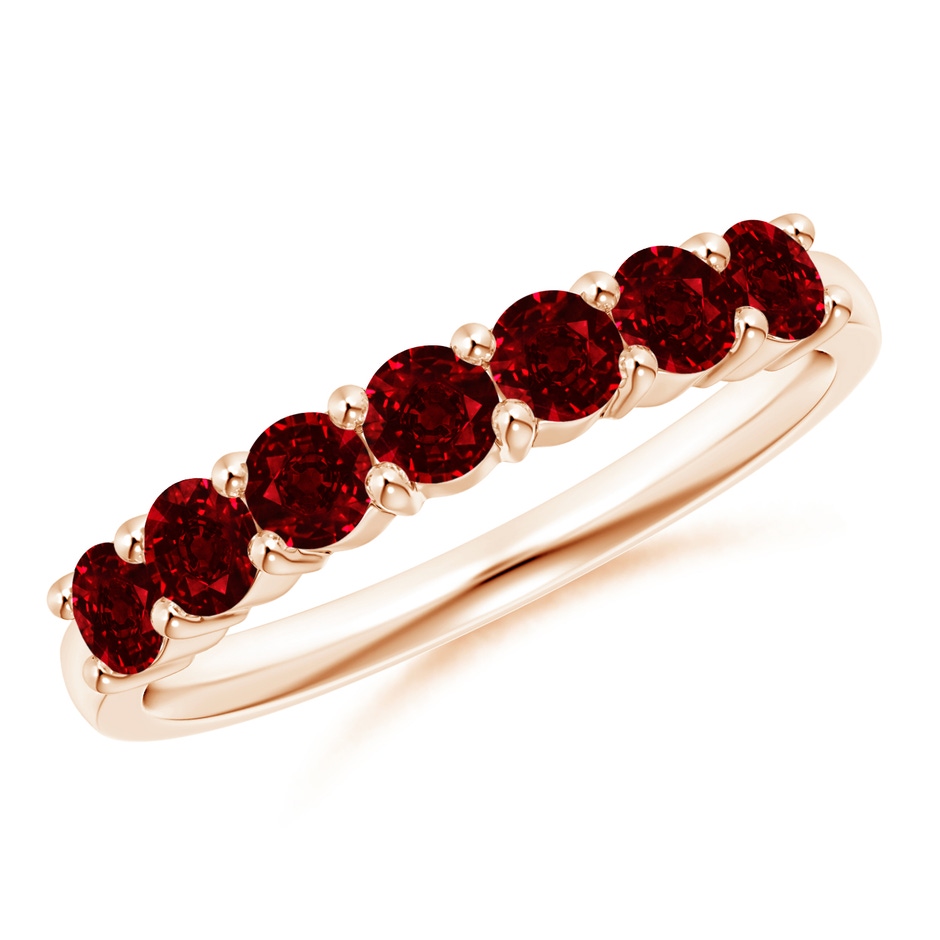 3mm AAAA Half Eternity Seven Stone Ruby Wedding Band in Rose Gold 