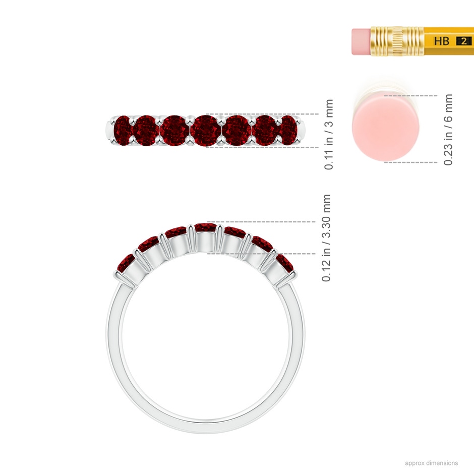 3mm AAAA Half Eternity Seven Stone Ruby Wedding Band in S999 Silver ruler