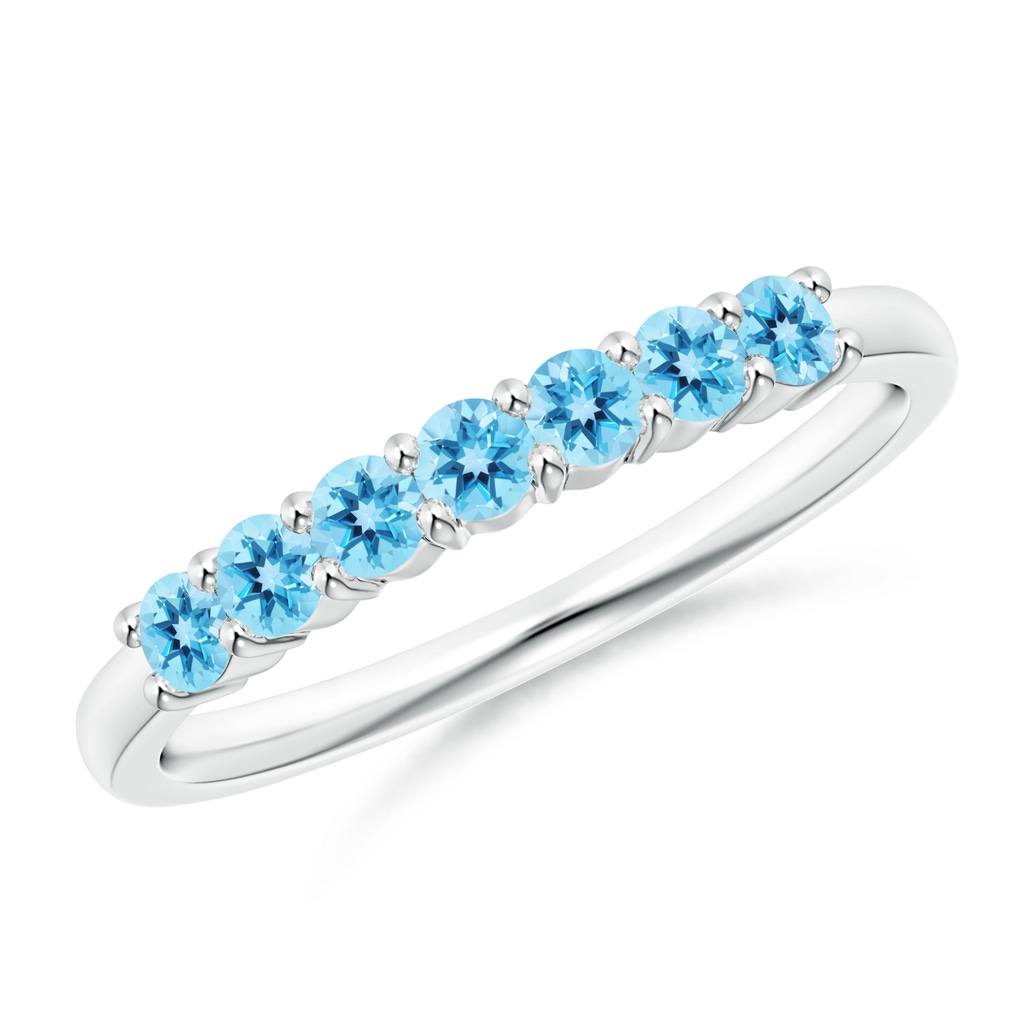 2.5mm AAA Half Eternity Seven Stone Swiss Blue Topaz Wedding Band in White Gold