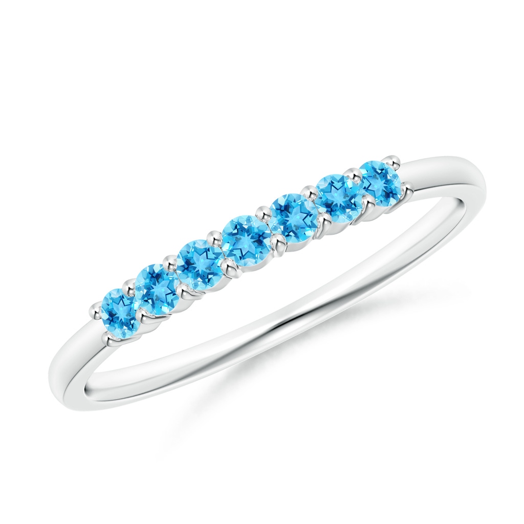 2mm AAAA Half Eternity Seven Stone Swiss Blue Topaz Wedding Band in White Gold