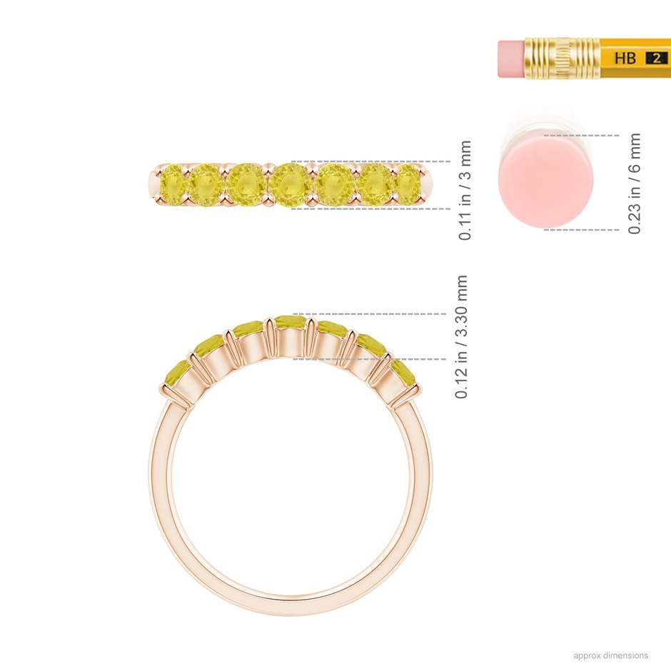 3mm A Half Eternity Seven Stone Yellow Sapphire Wedding Band in Rose Gold ruler