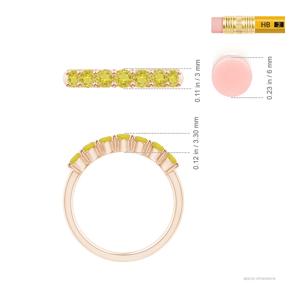 3mm AA Half Eternity Seven Stone Yellow Sapphire Wedding Band in Rose Gold ruler
