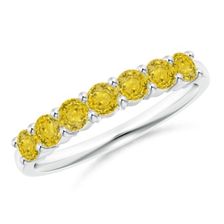 3mm AAA Half Eternity Seven Stone Yellow Sapphire Wedding Band in White Gold