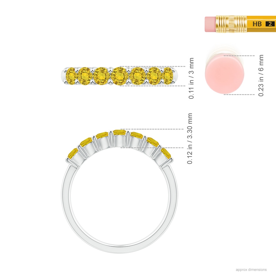 3mm AAAA Half Eternity Seven Stone Yellow Sapphire Wedding Band in P950 Platinum ruler