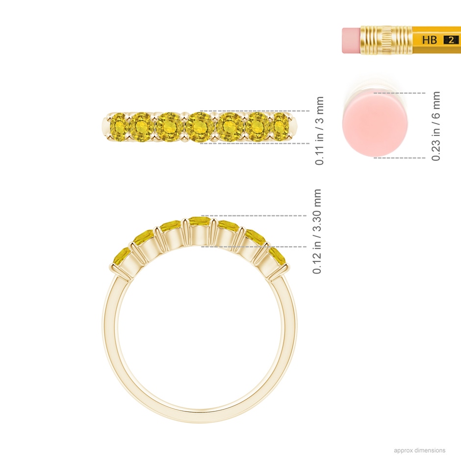 3mm AAAA Half Eternity Seven Stone Yellow Sapphire Wedding Band in Yellow Gold ruler