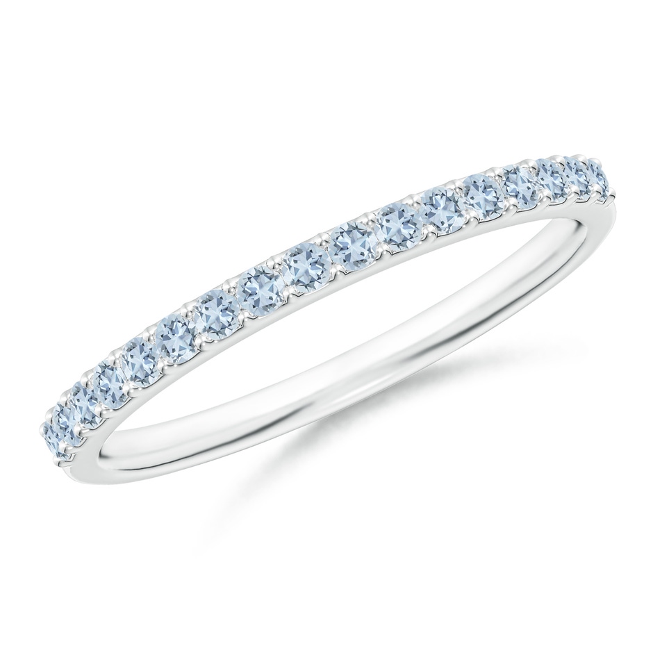 1.5mm A Prong Set Half Eternity Round Aquamarine Wedding Band in 10K White Gold 