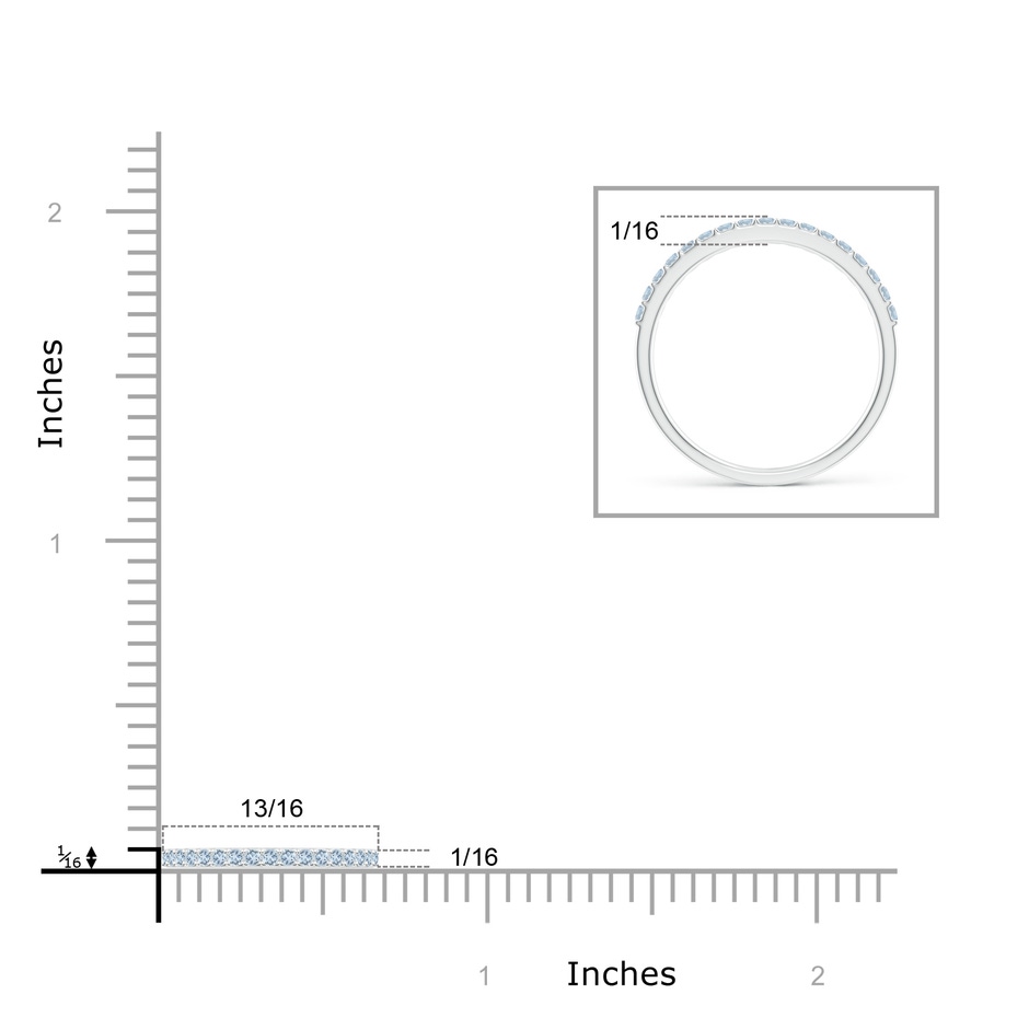 1.5mm A Prong Set Half Eternity Round Aquamarine Wedding Band in 10K White Gold ruler