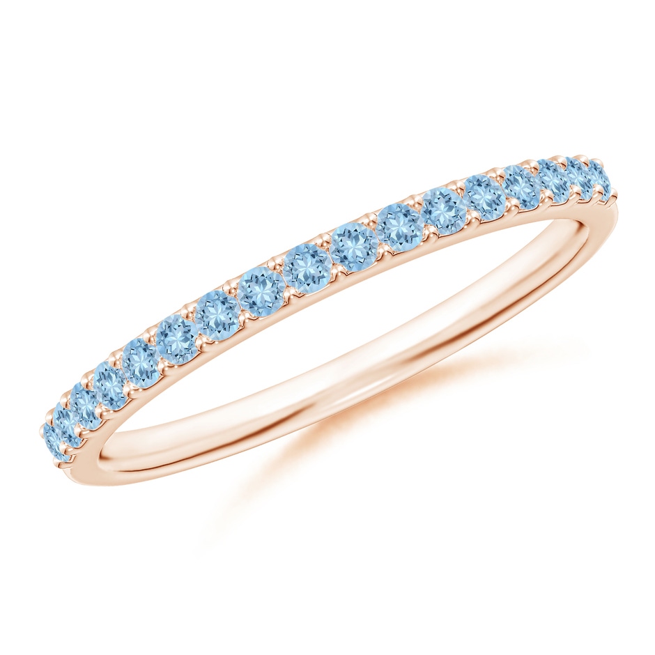 1.5mm AAA Prong Set Half Eternity Round Aquamarine Wedding Band in Rose Gold 