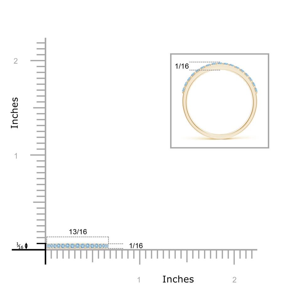 1.5mm AAA Prong Set Half Eternity Round Aquamarine Wedding Band in Yellow Gold ruler