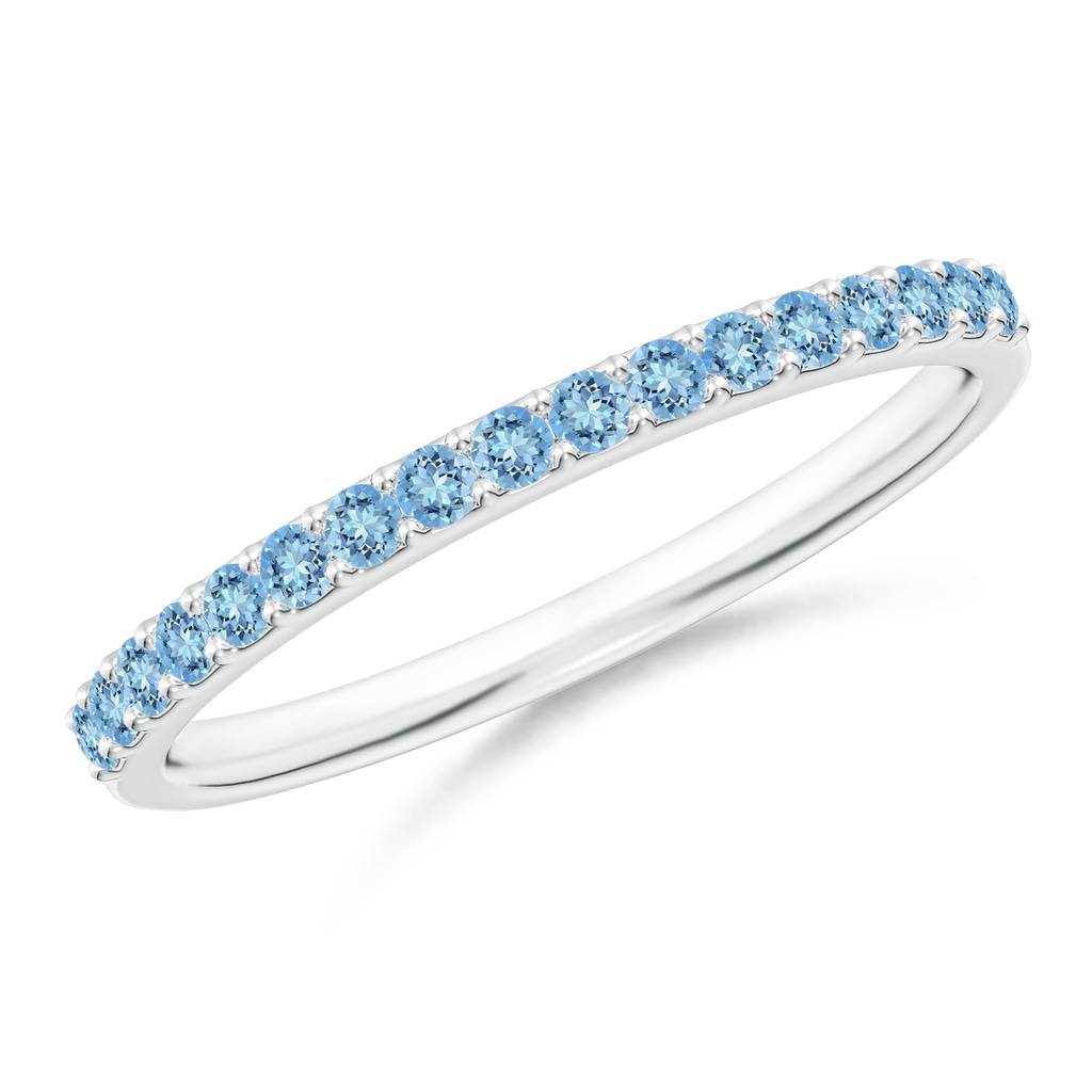 1.5mm AAAA Prong Set Half Eternity Round Aquamarine Wedding Band in 10K White Gold