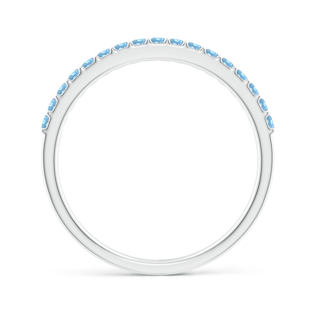 1.5mm AAAA Prong Set Half Eternity Round Aquamarine Wedding Band in 10K White Gold - side 1