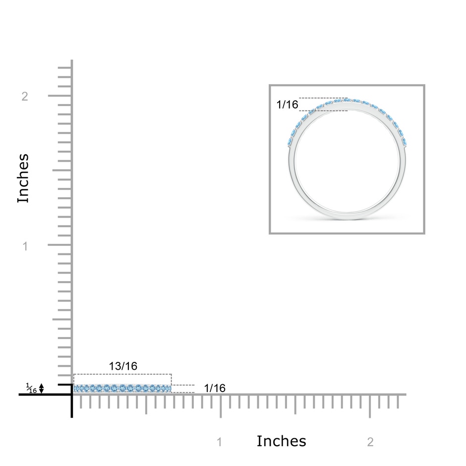 1.5mm AAAA Prong Set Half Eternity Round Aquamarine Wedding Band in P950 Platinum ruler