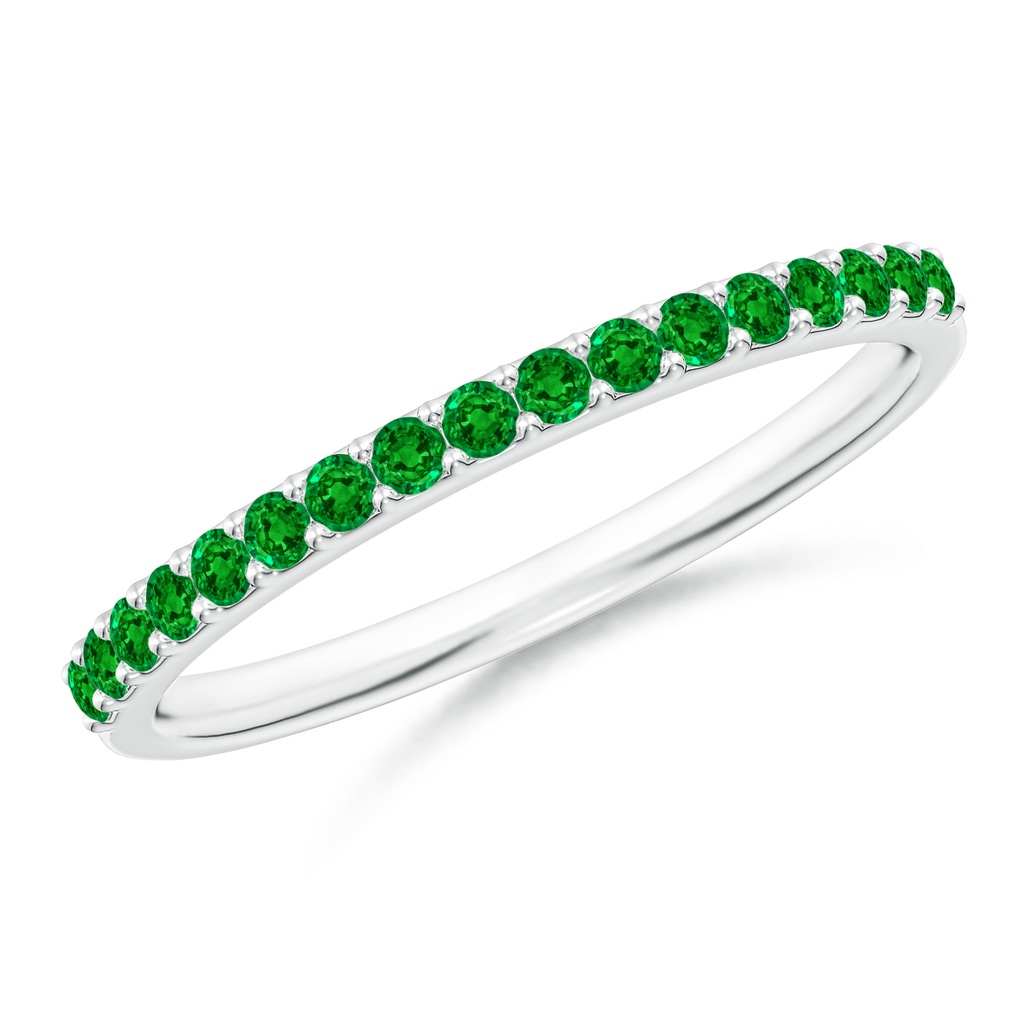 1.5mm AAAA Prong Set Half Eternity Round Emerald Wedding Band in White Gold