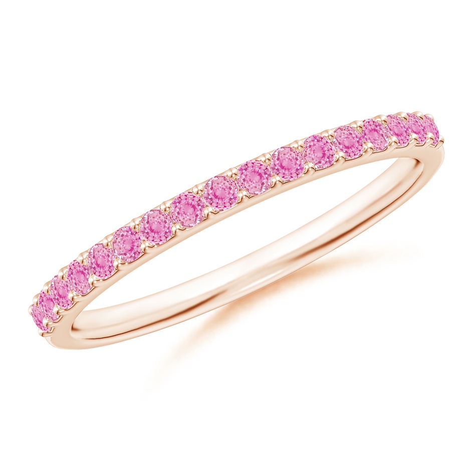 1.5mm A Prong Set Half Eternity Round Pink Sapphire Wedding Band in Rose Gold 