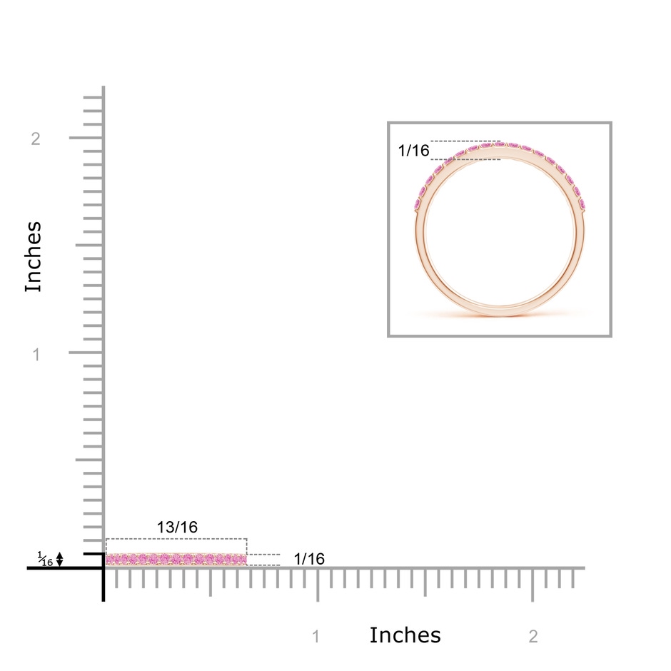 1.5mm A Prong Set Half Eternity Round Pink Sapphire Wedding Band in Rose Gold ruler