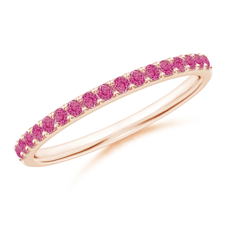 1.5mm AAA Prong Set Half Eternity Round Pink Sapphire Wedding Band in Rose Gold 