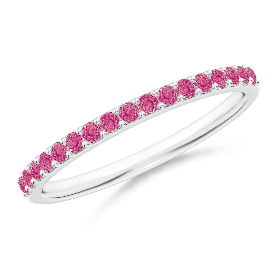 1.5mm AAA Prong Set Half Eternity Round Pink Sapphire Wedding Band in White Gold 