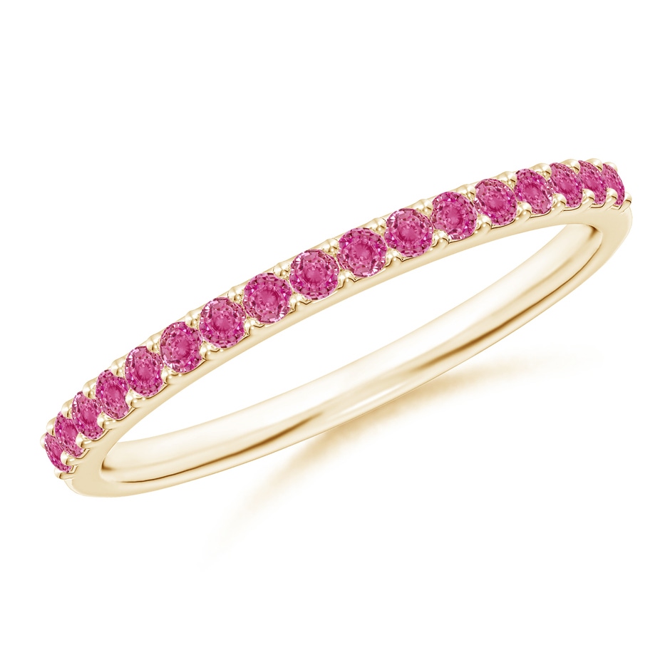 1.5mm AAA Prong Set Half Eternity Round Pink Sapphire Wedding Band in Yellow Gold 