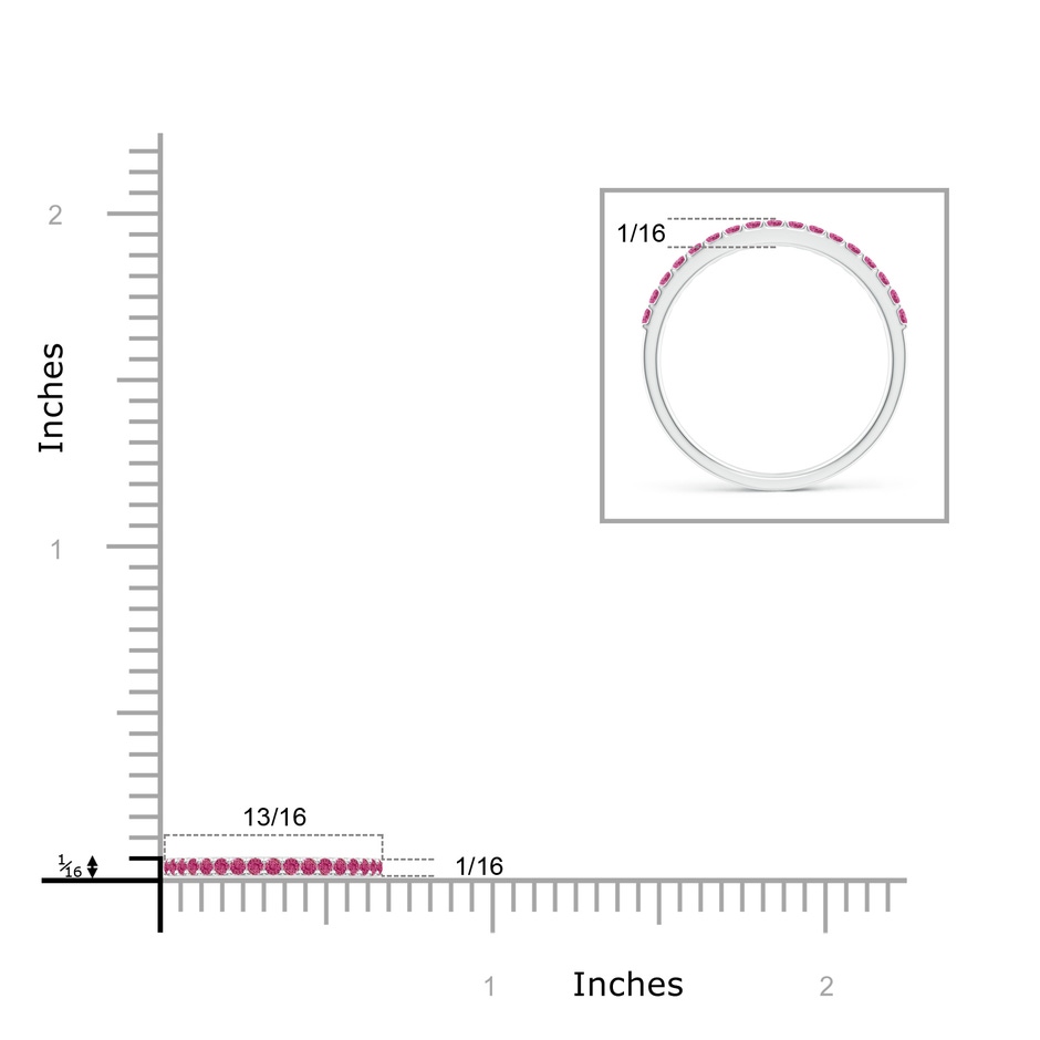 1.5mm AAAA Prong Set Half Eternity Round Pink Sapphire Wedding Band in P950 Platinum ruler
