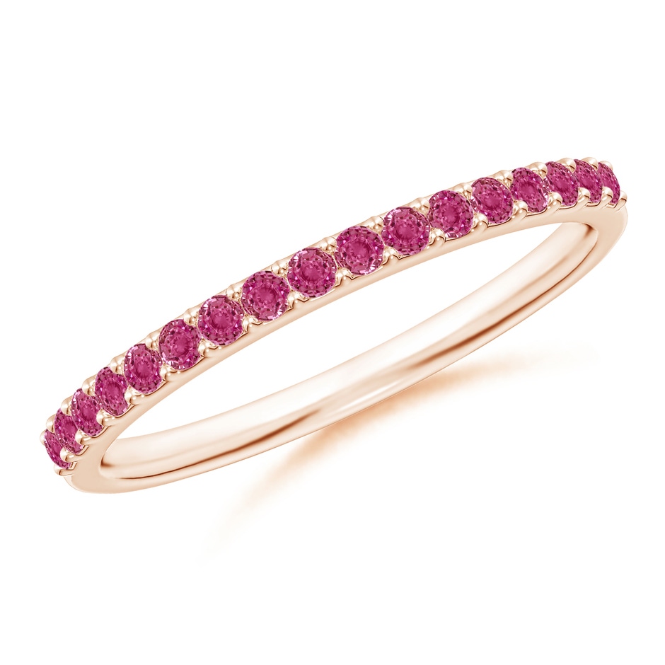 1.5mm AAAA Prong Set Half Eternity Round Pink Sapphire Wedding Band in Rose Gold 