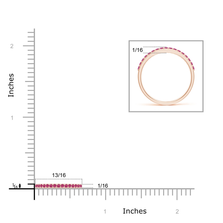 1.5mm AAAA Prong Set Half Eternity Round Pink Sapphire Wedding Band in Rose Gold ruler