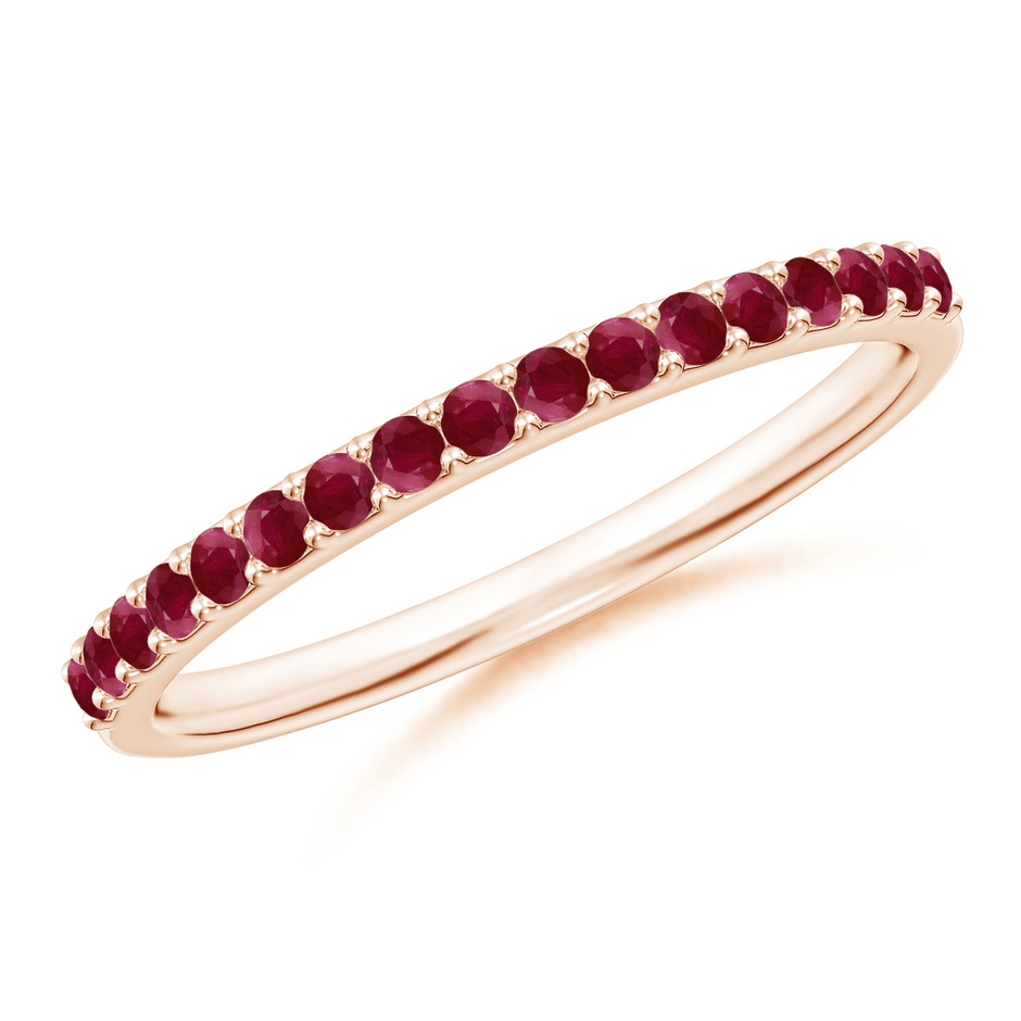 1.5mm A Prong Set Half Eternity Round Ruby Wedding Band in Rose Gold 
