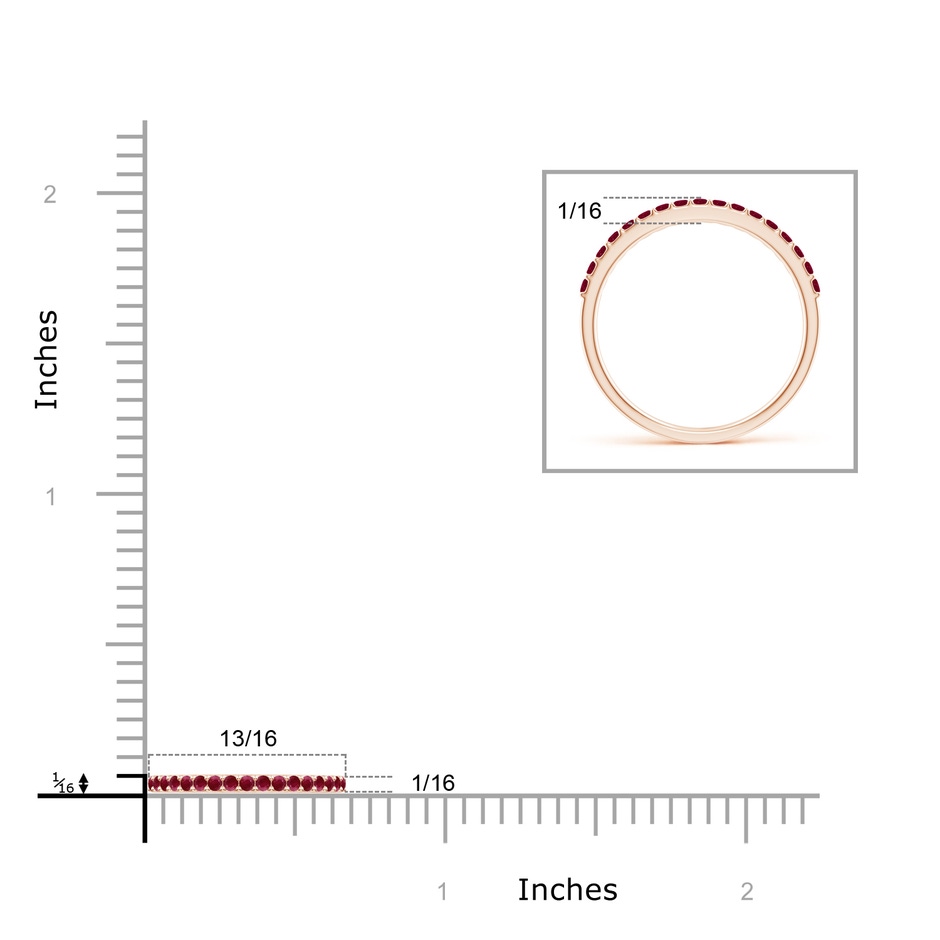 1.5mm A Prong Set Half Eternity Round Ruby Wedding Band in Rose Gold ruler